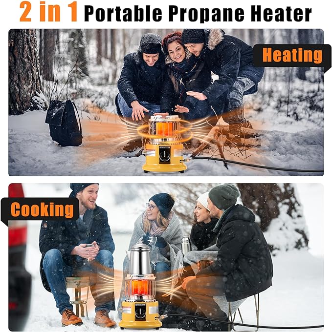 2 in 1 Propane Heater & Stove, 13000 BTU Portable Propane Heater Indoor with Handle, Outdoor Heater Gas Stove for Patio, Camping, Tent, Ice Fishing, Hunting