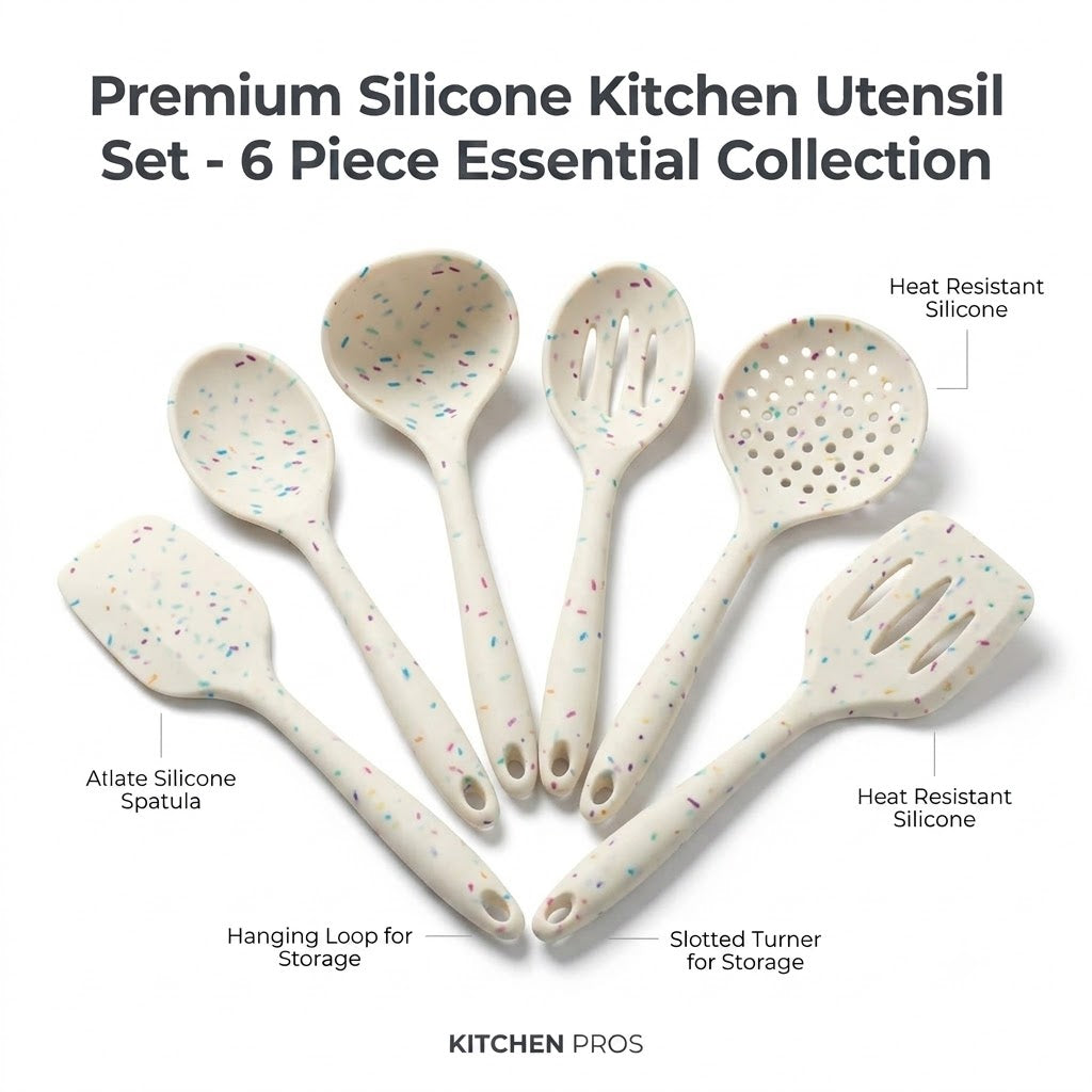 Premium Silicone Kitchen Utensil Set - 6-Piece Heat-Resistant Non-Stick Cooking Tools for Professional Kitchen