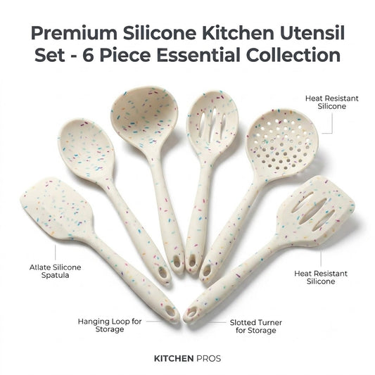 Premium Silicone Kitchen Utensil Set - 6-Piece Heat-Resistant Non-Stick Cooking Tools for Professional Kitchen