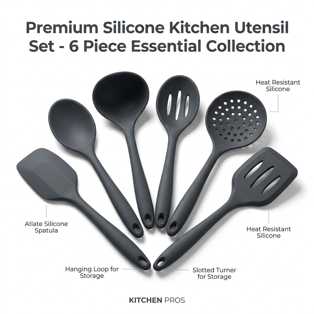 Premium Silicone Kitchen Utensil Set - 6-Piece Heat-Resistant Non-Stick Cooking Tools for Professional Kitchen